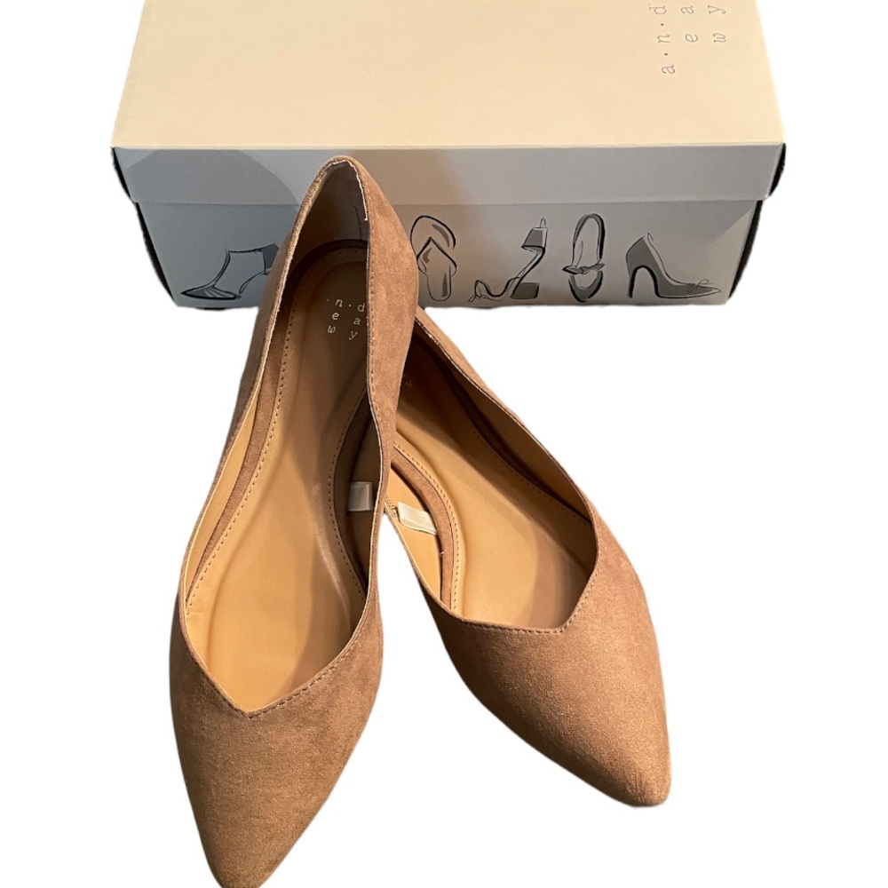 Taupe suede-ish Pointy Toe Flats - a new day (NWT)